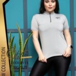 تیشرت نیم زیپب ورزشی زنانه بیگ سایز - طوسی روشن
