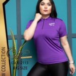 تیشرت نیم زیپب ورزشی زنانه بیگ سایز - بنفش