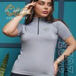 تیشرت نیم زیپ ورزشی زنانه - طوسی روشن
