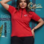 تیشرت نیم زیپ ورزشی زنانه - قرمز