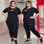 ست تیشرت شلوار نایک زنانه سایزیزرگ - مشکی خط آبی