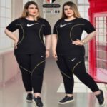ست تیشرت شلوار نایک زنانه سایزیزرگ - مشکی خط زرد