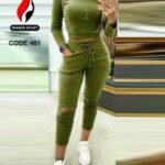 ست کراپ آستین بلند و شلوار زنانه - green