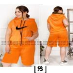 ست زنانه شلوارک و تیشرت آستین کوتاه کلاهدار - orange