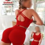 ست نیم تنه و شورتک نیم تنه کاپدار وپشت ضربدری - red