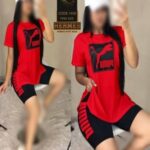 ست تیشرت لانگ و شورتک ورزشی زنانه - red