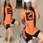 ست تیشرت لانگ و شورتک ورزشی زنانه - orange