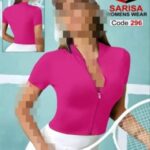 نیم تنه کراپ تک  زنانه جلوزیپدار - سرخآبی