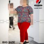 ست تیشرت و شلوار گلاسکو زنانه سایزبزرگ - red