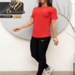 ست تیشرت و شلوار کمر گنی ورزشی زنانه - red