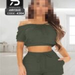 ست نیم تنه وشلوارک پنبه زنانه - green