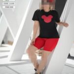 تیشرت شلوارک زنانه میکی موس  - red