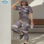 ست تیشرت و شلوار ورزشی طرح دار زنانه - 3809-1