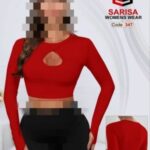 نیم تنه کراپ آستین فینگر دار زنانه - red