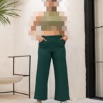 شلوار بگ پفکی راسته دمپا چاکدار زنانه - green - 38-42