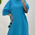 تیشرت لانگ ساده قواره دار زنانه - blue