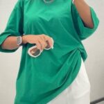 تیشرت لانگ ساده قواره دار زنانه - green