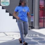 تیشرت شلوار ورزشی ملانژ پنبه دخترانه زنانه - blue