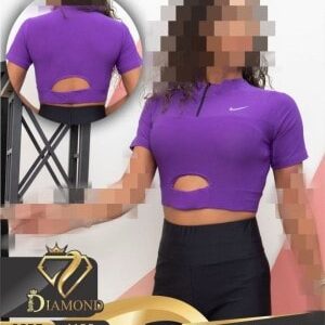 نیم تنه نیم زیپ ورزشی زنانه آستین کوتاه