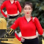 نیم تنه کراپ نیم زیپ آستین فینگری ورزشی  - red