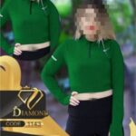 نیم تنه کراپ نیم زیپ آستین فینگری ورزشی  - green