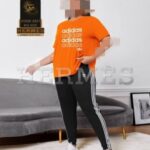 ست تیشرت شلوار ورزشی زنانه آدیداس سایزبزرگ - orange
