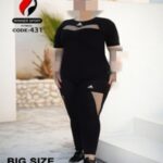 ست تیشرت شلوار ورزشی تور کره ای سایزبزرگ زنانه - 2