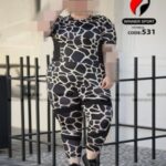 ست تیشرت و شلوار طرحدار ورزشی زنانه سایزبزرگ - 3