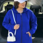سویشرت تو کرکی تمام زیپ زنانه - blue