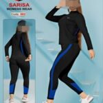 ست بلوز نیم زیپ و لگ کمرگنی با کش 10سانت - blue