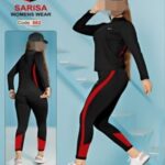 ست بلوز نیم زیپ و لگ کمرگنی با کش 10سانت - red