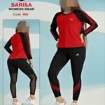 ست بلوز نیم زیپ و لگ کمرگنی با کش 7سانت - red