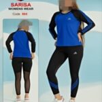 ست بلوز نیم زیپ و لگ کمرگنی با کش 7سانت - blue