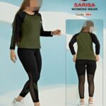 ست بلوز نیم زیپ و لگ کمرگنی با کش 7سانت - green