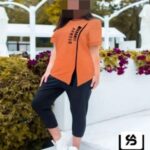 ست شلوارک تیشرت زیپدار جودون زنانه - orange