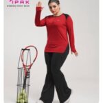 ست بلوز نیم زیپ و لگ دمپا سایزبزرگ زنانه - red
