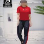 ست ورزشی تیشرت شلوار نایک زنانه دخترانه - red