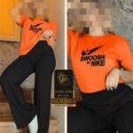 ست تیشرت شلوار بگ ورزشی زنانه  - orange