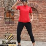 ست تیشرت مغزی خور و شلوار کمر گنی ورزشی زنانه   - red