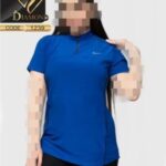 تیشرت نیم زیپ مغزی خور NIKE ورزشی  زنانه سایزبزرگ - blue