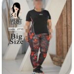 ست ورزشی تیشرت و لگ طرح دار زنانه سایزبزرگ - 1