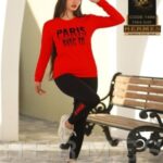 ست بلوز شلوار آستین بلند زنانه PARIS  - red