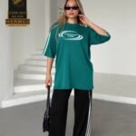 ست تیشرت شلوار فوق بیگ سایز زنانه sporteswar  - green