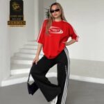 ست تیشرت شلوار فوق بیگ سایز زنانه sporteswar  - red